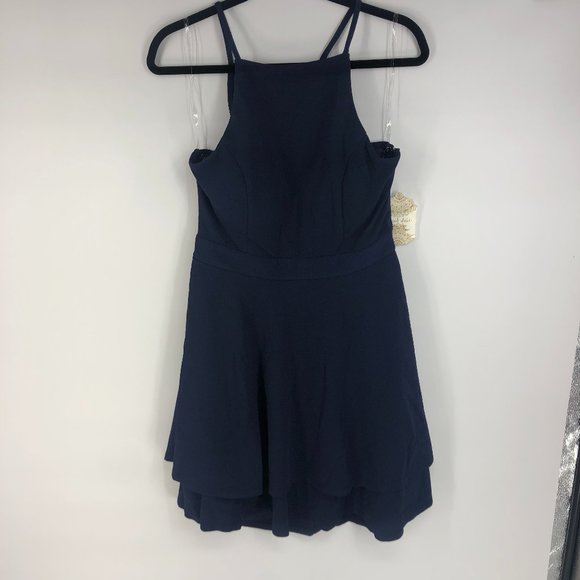Altar'd State Navy Blue skater Mini Dress Open lace back halter top Size Large - Picture 1 of 4